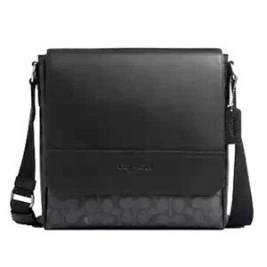 New Coach CZ399 Houston Map Bag in Signature Canvas Charcoal / Black